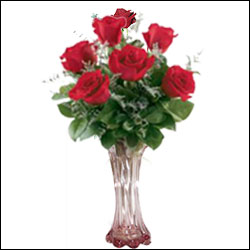 "Vase with six long   stemmed Roses - Click here to View more details about this Product
