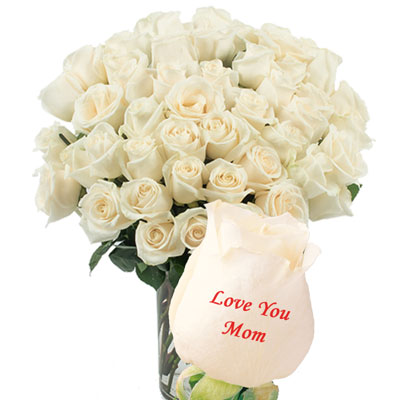 Talking Roses Print On Rose 50 White Roses Love You Mom Send