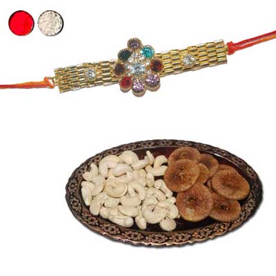 "Stone Rakhi - SR-9020A -036 (1 RAKHI), Dryfruit Thali - RD400 - Click here to View more details about this Product