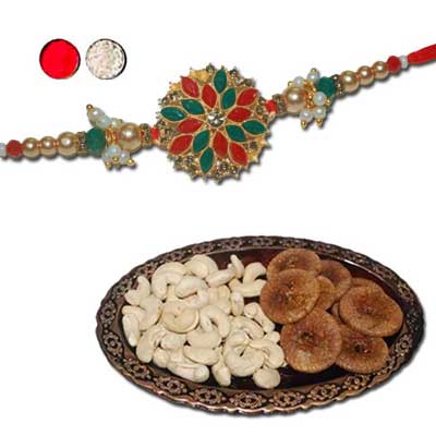 "RAKHIS -AD 4220 A (Single Rakhi) , Dryfruit Thali - code RD400 - Click here to View more details about this Product