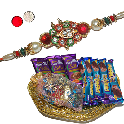 "Rakhi - FR-8410 A-code 072 (SINGLE RAKHI), Choco Thali - RC09 - Click here to View more details about this Product