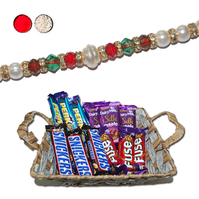 "Rakhi - FR-8370 A (Single Rakhi), Choco Thali - Code RC04 - Click here to View more details about this Product