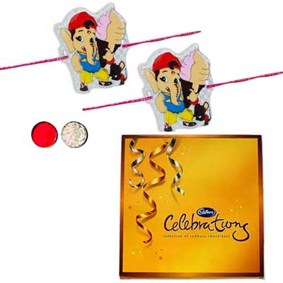 "Bal Ganesh Kids Rakhi - KID-7020- 054-(2 RAKHIS),with Cadburys Celebrations chocolates box 139.2 gms - Click here to View more details about this Product