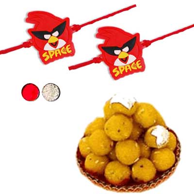 "Red Space Bird Kids Rakhi - KID-7050 -138- (2 RAKHIS),with 500gms of Laddu Sweet - Click here to View more details about this Product