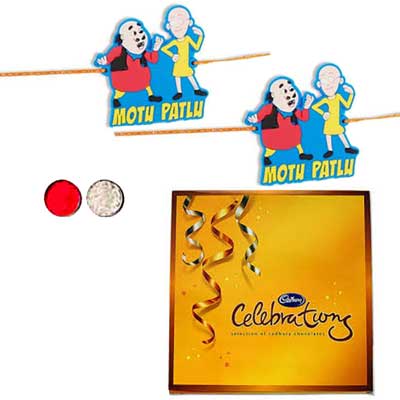 "Motu Patlu Kids Rakhi - KID-7160 -130- (2 RAKHIS),with Cadburys Celebrations chocolates box - Click here to View more details about this Product