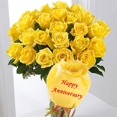 Talking Roses Print On Rose 25 Yellow Roses Happy Anniversary