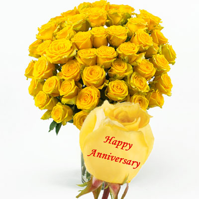 Talking Roses Print On Rose 50 Yellow Roses Happy Anniversary Send Talking Roses Anniversary Gifts To India Hyderabad Us2guntur