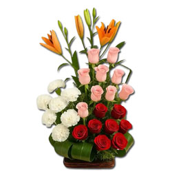 Red N Pink Roses with Carnations flower Basket
