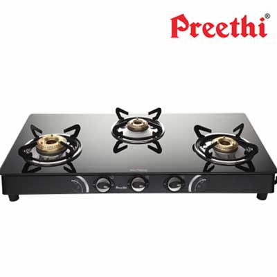 preethi glass top gas stove 3 burner