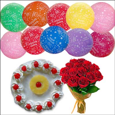 Send Half Dozen Red Roses Bouquet & Birthday Balloon To