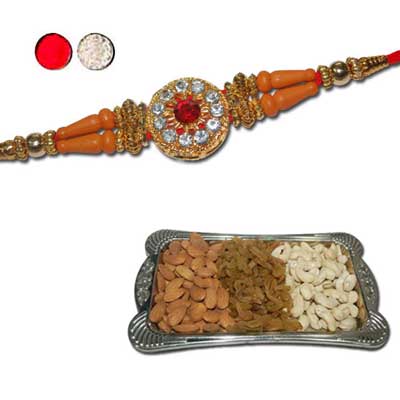 "Rakhi - FR- 8320 A (Single Rakhi) , Dryfruit Thali - Code RD500 (ED) - Click here to View more details about this Product