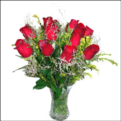 "Crystal vase with 12 Red Rose Buds - Click here to View more details about this Product