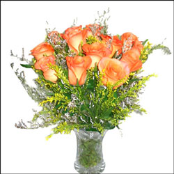 "12 Orange  roses arranged in a   Crystal vase - Click here to View more details about this Product