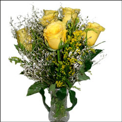 "Yellow long stemmed roses in a  Crystal vase. - Click here to View more details about this Product