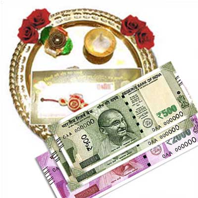 "Cash - Rs. 3,001 with Rakhi pooja thali - Click here to View more details about this Product