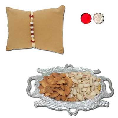 "Gleam Pearl Rakhi - JPJUN-23-043 (Single Rakhi),  Dryfruit Thali - code RD300 - Click here to View more details about this Product