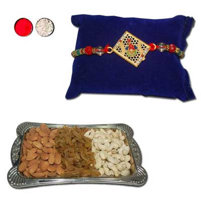 "RAKHI -AD 4040 A (Single Rakhi),Dryfruit Thali - Code RD500 - Click here to View more details about this Product