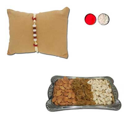 "Gleam Pearl Rakhi - JPJUN-23-043 (Single Rakhi), Dryfruit Thali - Code RD500 - Click here to View more details about this Product