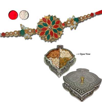 "RAKHIS -AD 4220 A (Single Rakhi),  Mysore Dry Fruit Box -Code DFB4000 - Click here to View more details about this Product