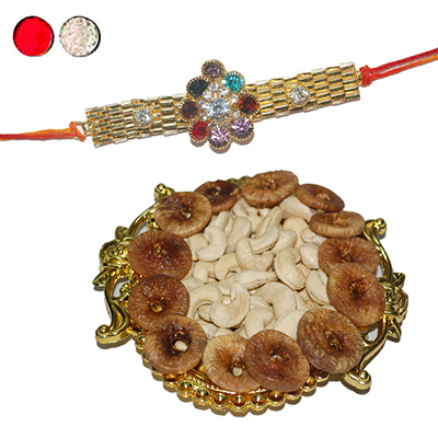 "Stone Rakhi - SR-9020A -036 (1 RAKHI), Dryfruit Thali - RD400 - Click here to View more details about this Product