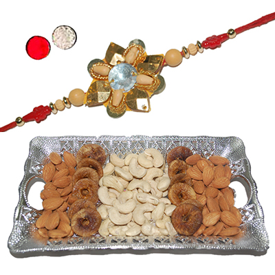 "Rakhi - FR-8120 A-code168(SINGLE RAKHI), Dryfruit Thali - RD100 - Click here to View more details about this Product
