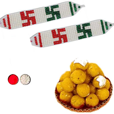 "Zardosi Rakhi - ZR-5120 - (2 RAKHIS),with 500gms of Laddu Sweets - Click here to View more details about this Product