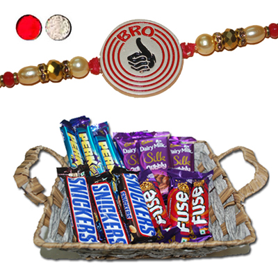 "Rakhi - ZR-5100 A (Single Rakhi), Choco Thali - Code RC04 - Click here to View more details about this Product