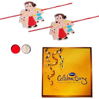 "Chota Bheem and Friends Kids Rakhi -KID-7140 -097- (2 RAKHIS),with Cadburys Celebrations chocolates box 170 gms - Click here to View more details about this Product