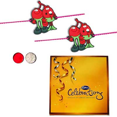 "Kids Rakhi - KID-7170 -(2 RAKHIS),with Cadburys Celebrations chocolates box - Click here to View more details about this Product