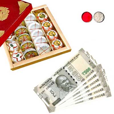 "Cash - Rs. 3,001 with 1kg Kaju Assorted sweets - Click here to View more details about this Product