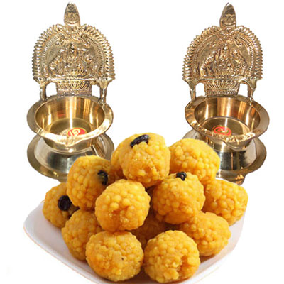 "Lakshmi Brass Diyas N Laddu - Click here to View more details about this Product