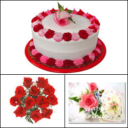 "Heart shape Strawberry cake -1kg, Heart shape flower arrangement - Click here to View more details about this Product