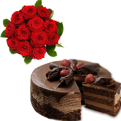 "Blackforest cake half kg , 12 Red Roses Flower bunch - Click here to View more details about this Product