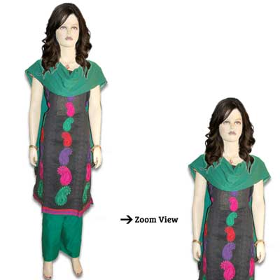"Black and Green Color Dress Material VFD-57(Express Delivery) - Click here to View more details about this Product