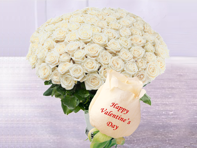 "Talking Roses (Print on Rose) (100 White Roses) - Click here to View more details about this Product